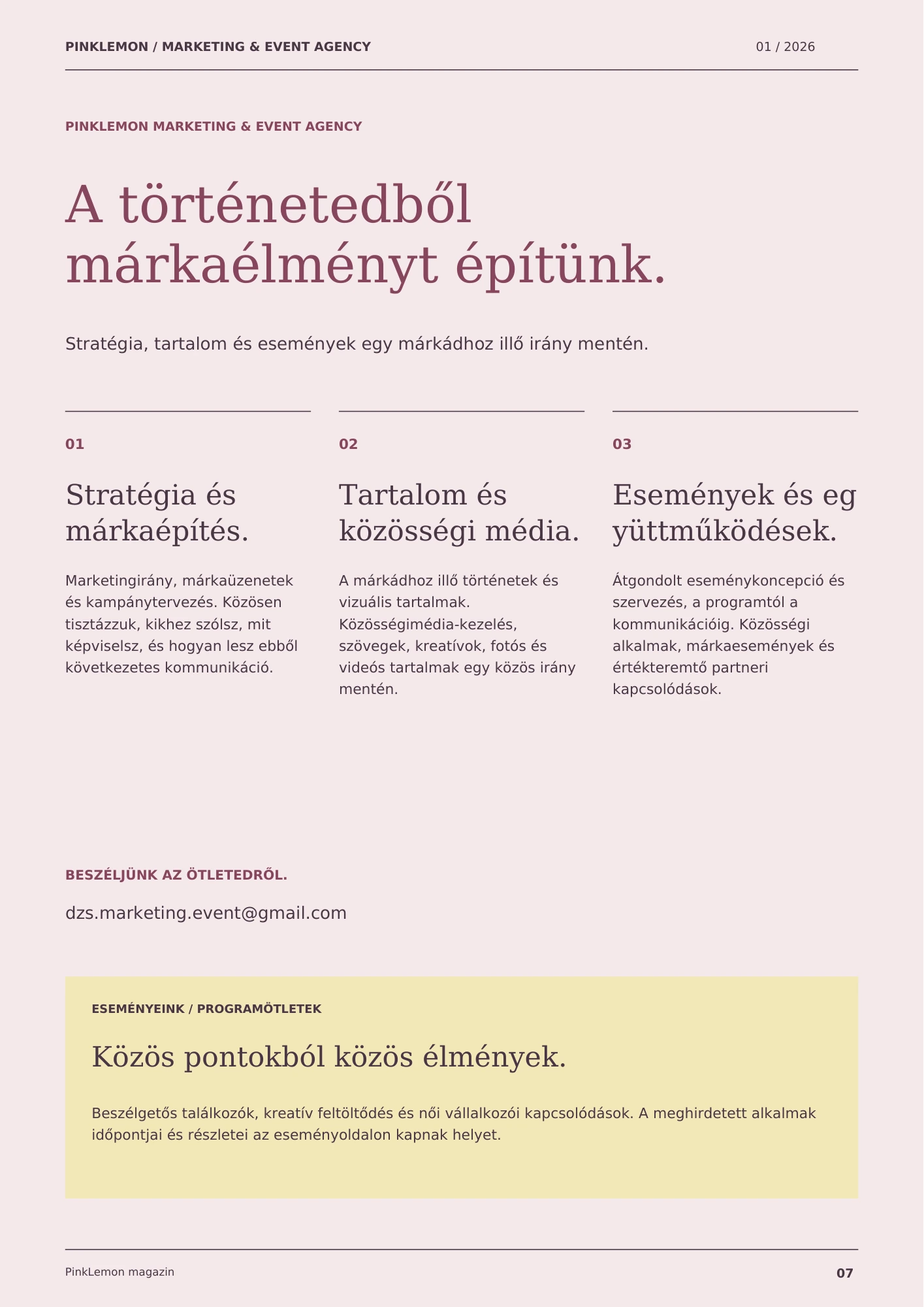 7. oldal: Ügynökség és események